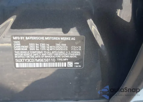 2021 BMW X3 Sdrive30I из США, поврежденный, VIN 5UXTY3C07M9E58110